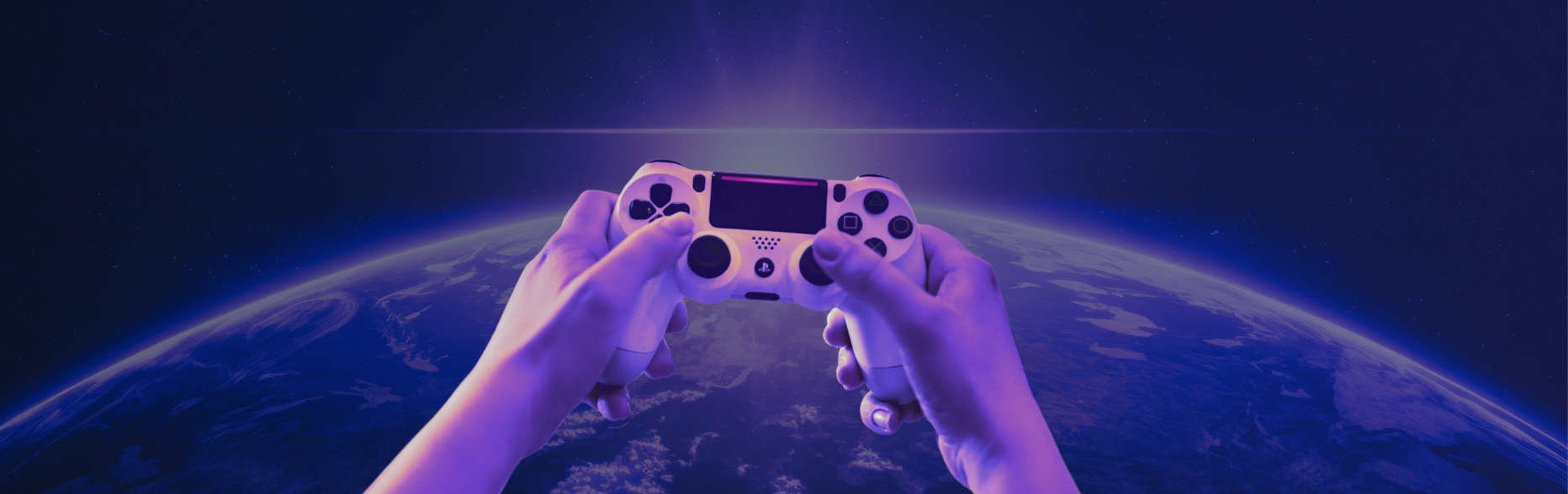 a video-gaming console, with the earth seen from space in the background